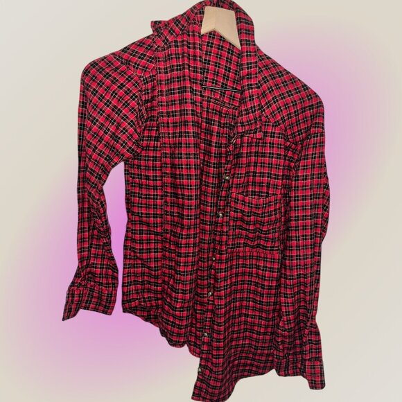 Vintage Hollister Red & Black Plaid Flannel Shirt XS — Cozy Lumberjack Button‑Up - Picture 1 of 4